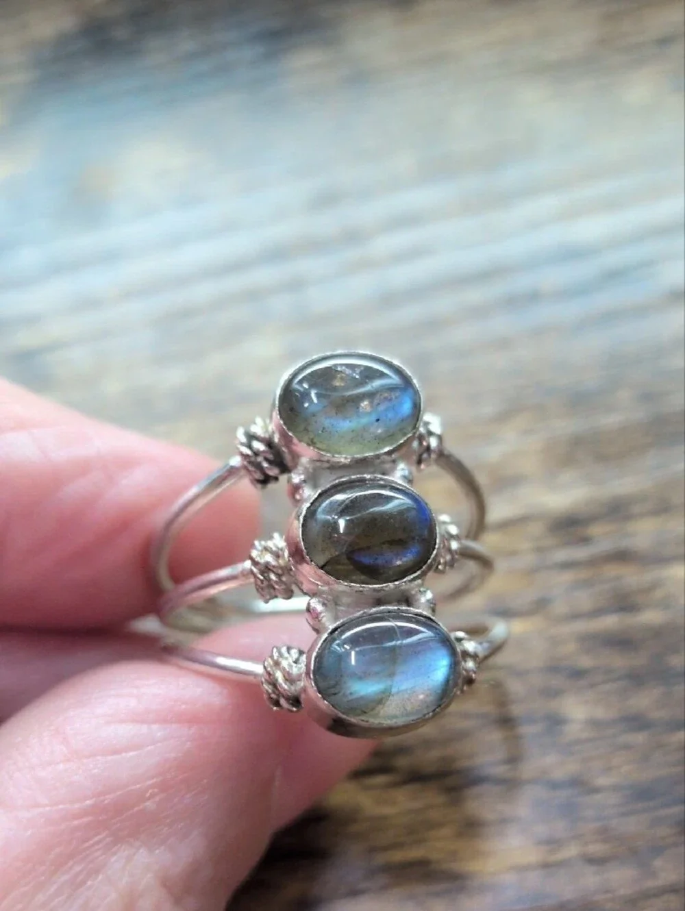 Sterling Silver Labradorite Stackable Ring Set - Blue Flash